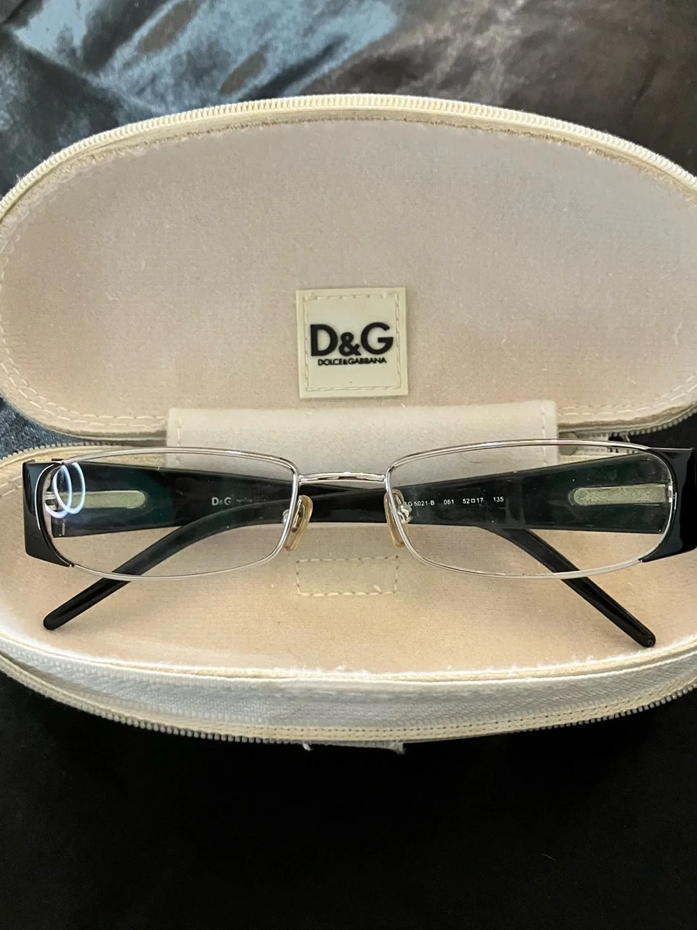 Dolce & Gabbana Silver Frame Black Temples Rectangular Glasses